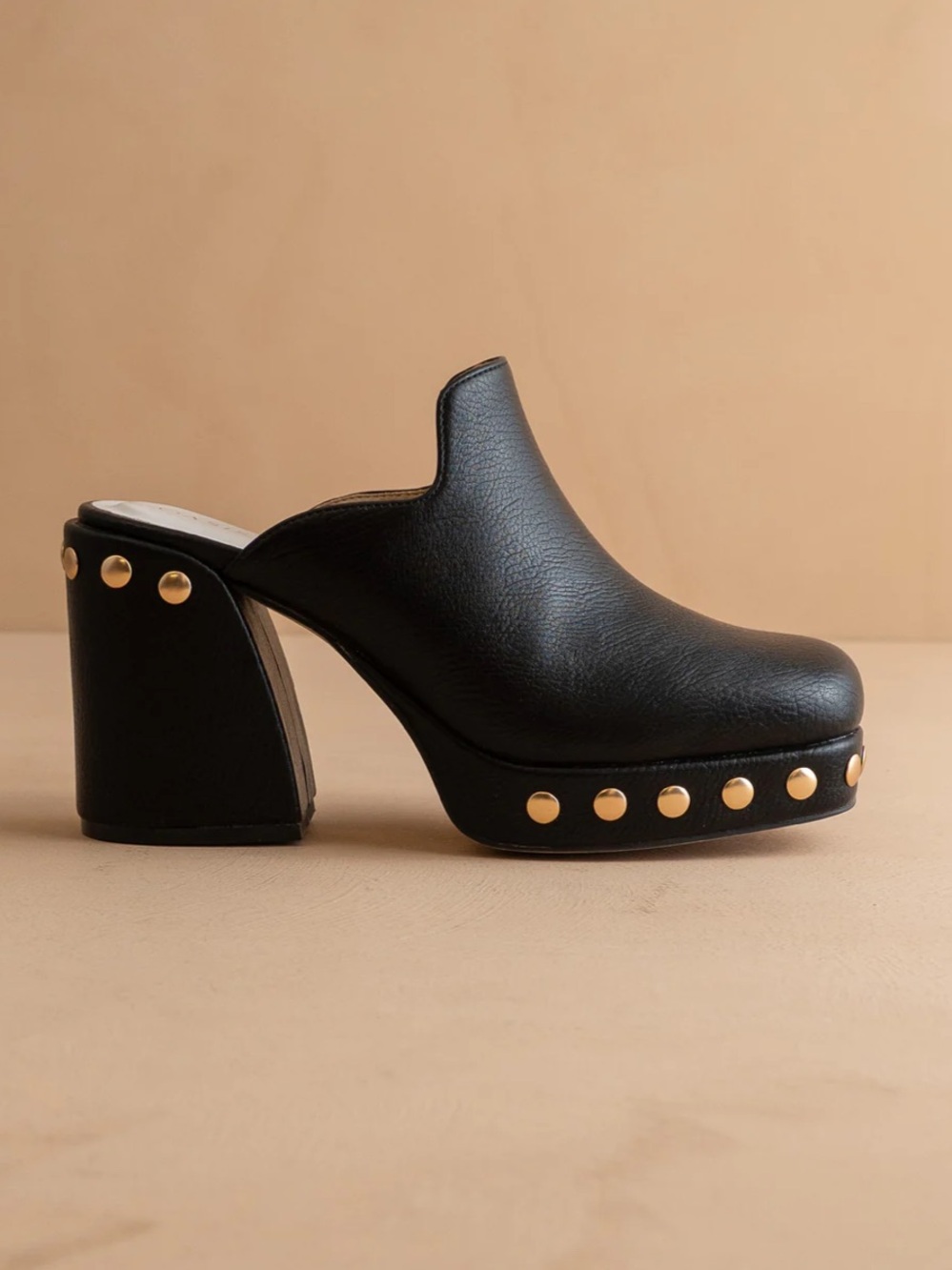 Black Studded Platform Mule Clogs